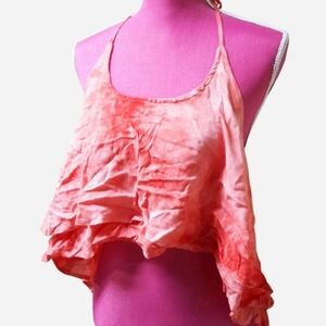 NWT Pink Tie Dye Flounce Halter Top Deadstock
